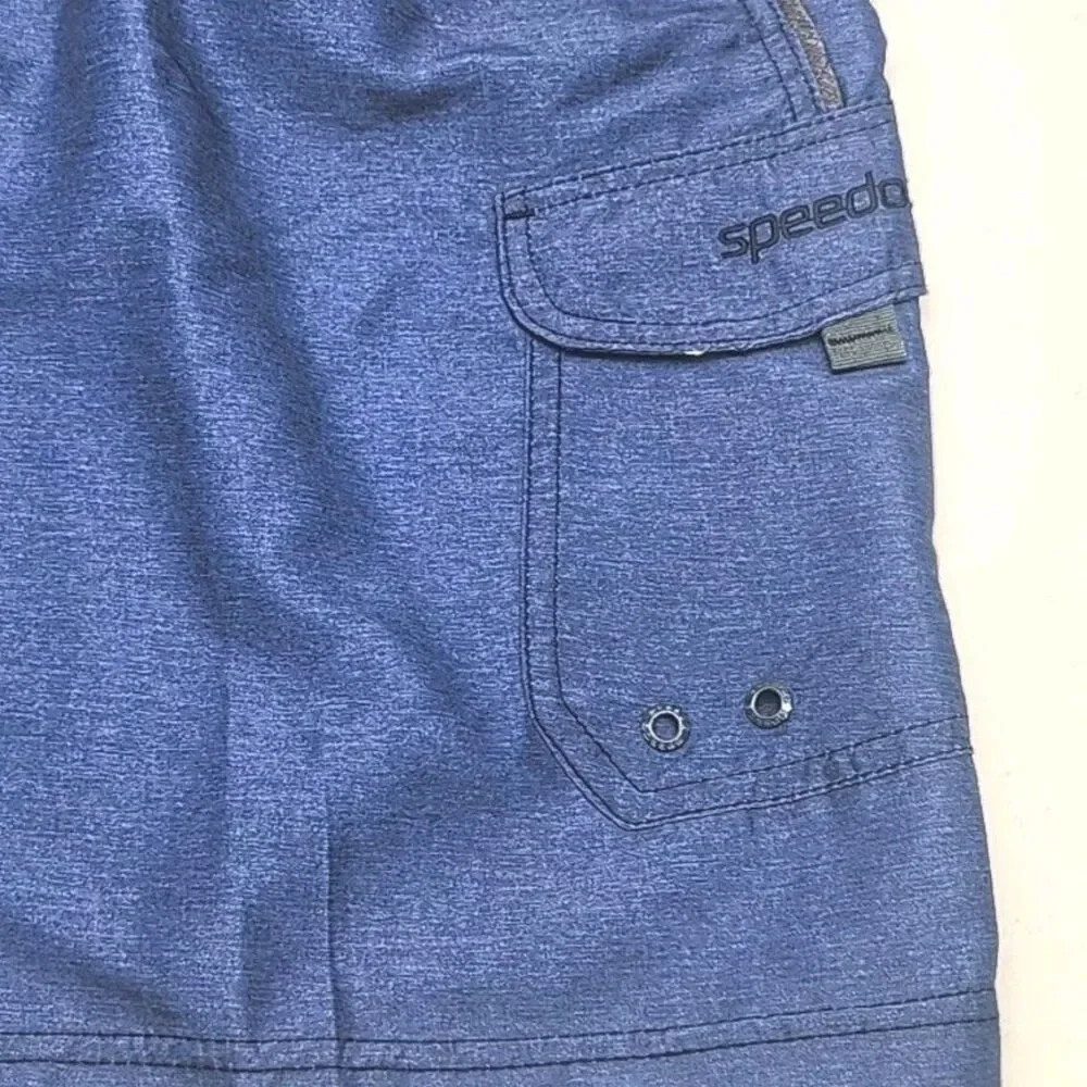 Speedo Swim Shorts Trunks Mesh Lined Men Sz XXL 2XL Blue Gray Cargo Pockets